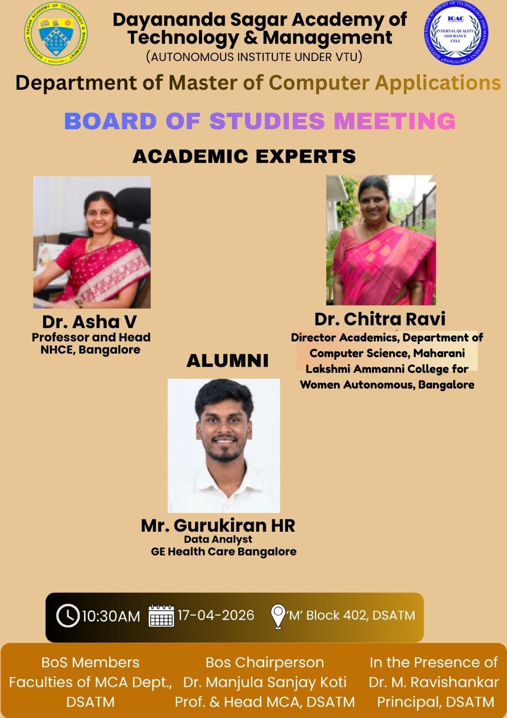 Dr. Chitra Ravi Participates as Academic Expert in Board of Studies Meeting at DSATM