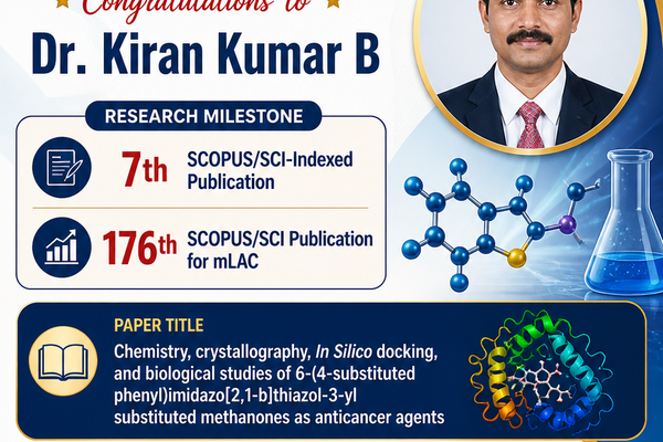 SCOPUS Paper no 176th for mLAC from Dr. Kiran Kumar B, Department of Biotechnology