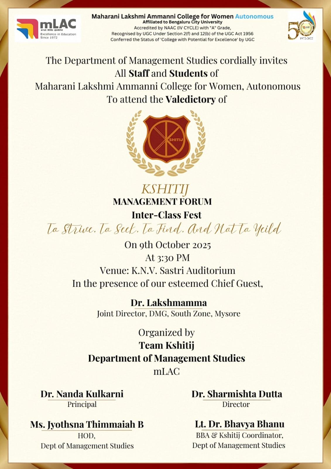 Kshitij Management Forum Inter-Class Fest - 09 th October 3.30 PM