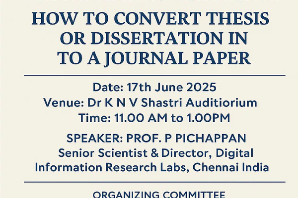 One day training workshop on How to convert thesis or dissertation in to a journal paper, June 17 - 2025