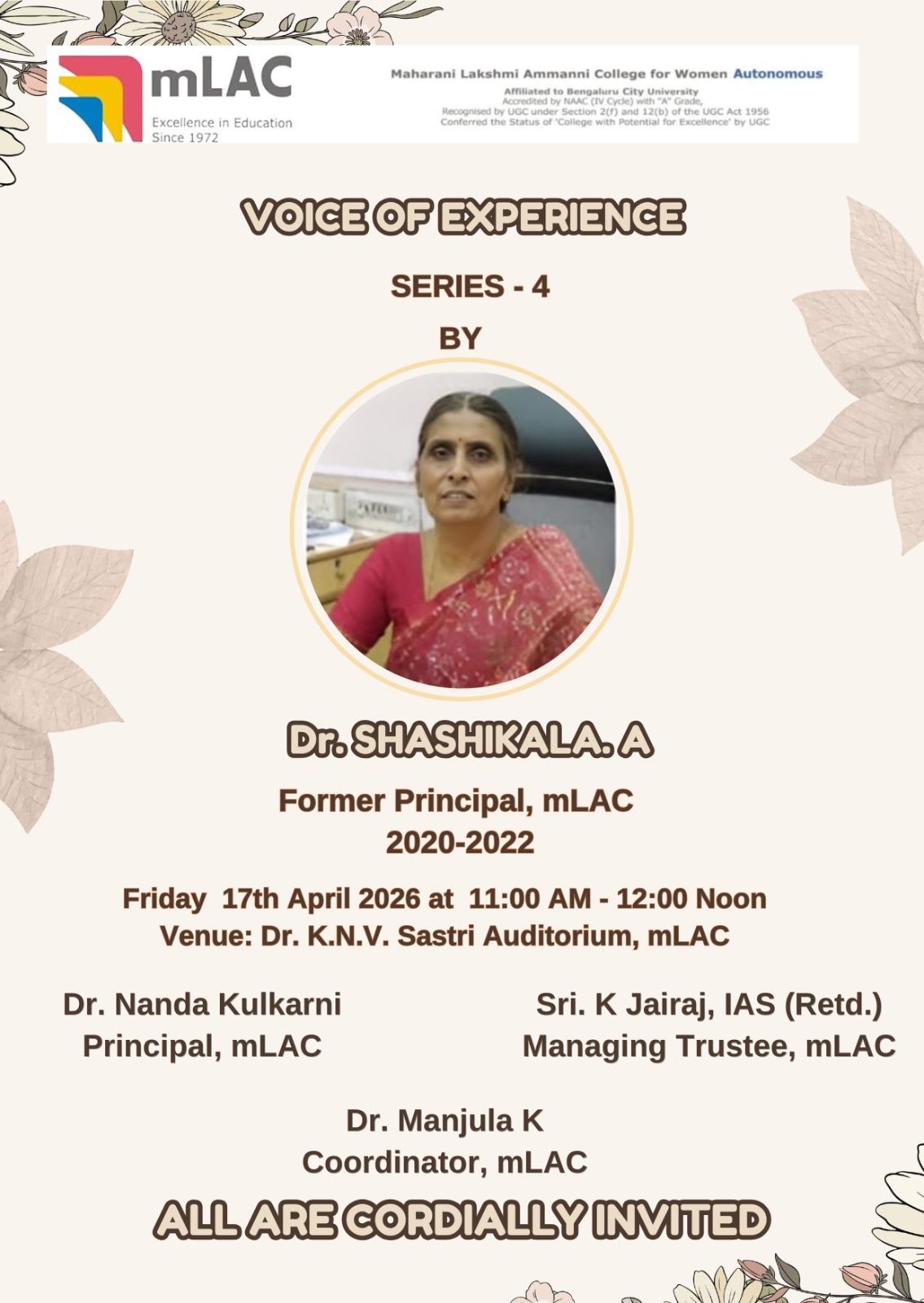 Voice of Experience Series 4 Dr. Shashikala Former Principal