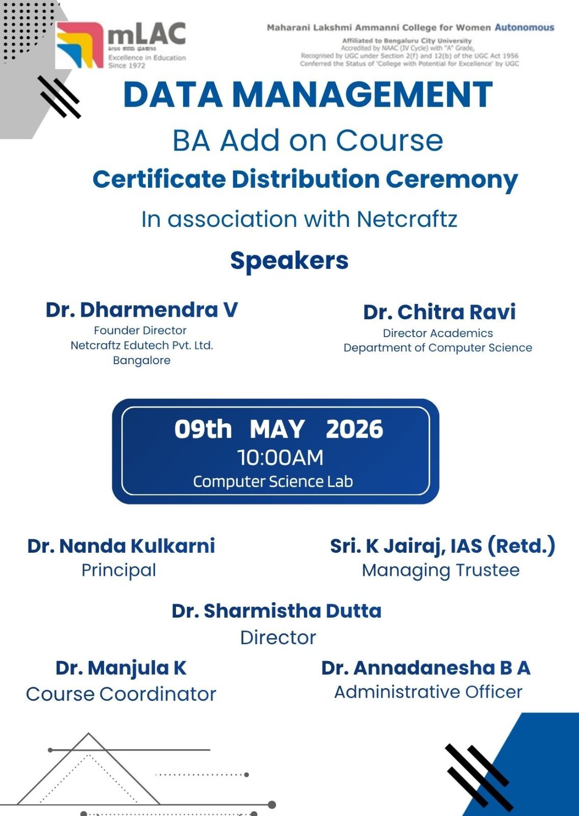 Certificate Distribution Ceremony for DATA MANAGEMENT - B.A. Add on Course