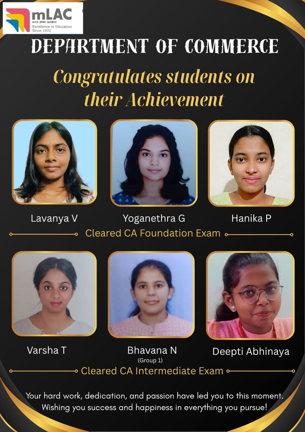 DEPARTMENT OF COMMERCE - CONGRATULATES STUDENTS ON THEIR ACHIEVEMENT