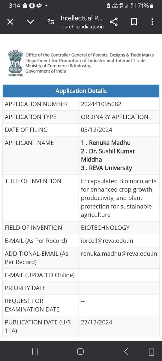 Dr. Sushil Kumar Middha Patent published